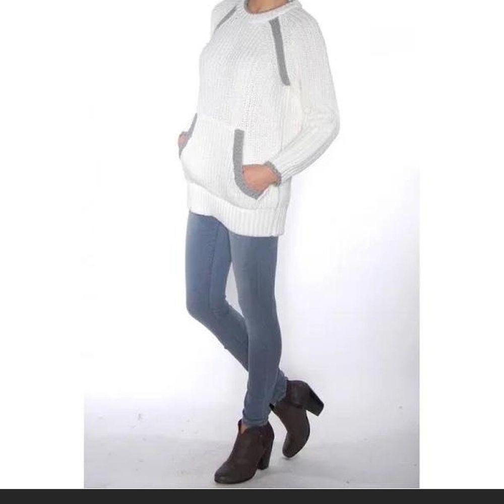 rag & bone White Knit Crew Sweater with Gray Trim Size S